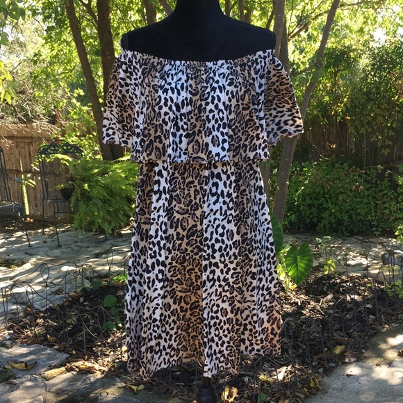 Dresses & Skirts - L&B lucky & blessed leopard off the shoulder dress